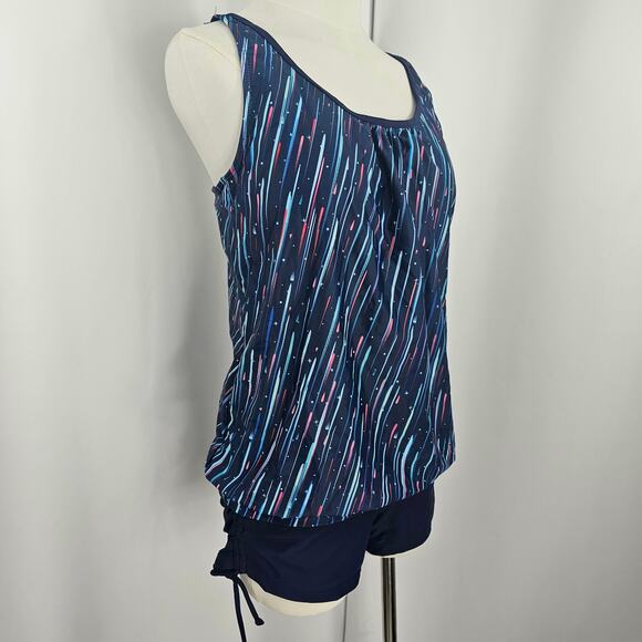 Yonique Women's Blue Blouson Tankini Set Side Shirred Boy Shorts Size L NWT - Picture 7 of 16